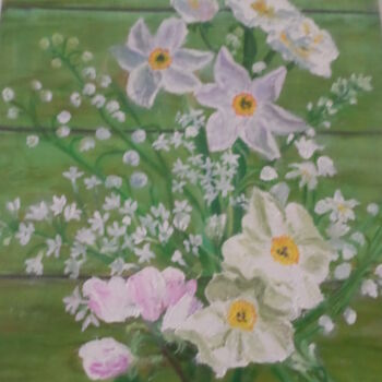 Peinture intitulée "bouquet de fleurs b…" par Janet Delhostal, Œuvre d'art originale, Huile