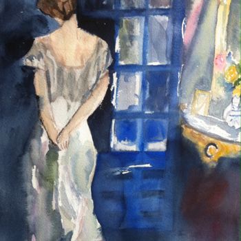 Painting titled "Pensando" by Purity, Original Artwork, Watercolor