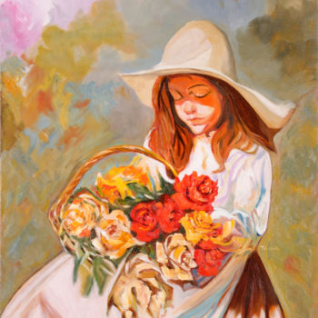 Pintura titulada "Cistell amb Flors" por Purity, Obra de arte original, Oleo