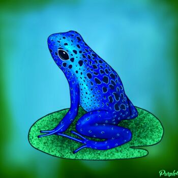 Цифровое искусство под названием "Blue Dart Frog" - Purplemindstudios, Подлинное произведение искусства, Цифровая живопись