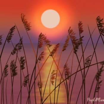 Grafika cyfrowa / sztuka generowana cyfrowo zatytułowany „Reeds at Sunset” autorstwa Purplemindstudios, Oryginalna praca, Ma…