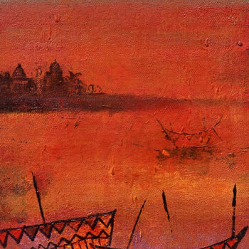 Painting titled "Evening at Indian g…" by Purvii Parekh, Original Artwork, Acrylic