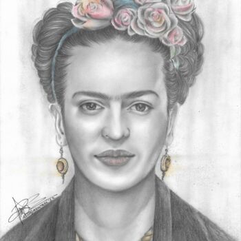 Disegno intitolato "Portrait of Frida K…" da Putu D. Sachslehner (ARTNYASWARI), Opera d'arte originale, Grafite