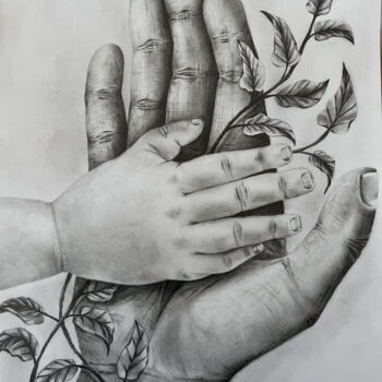 Drawing titled "His Hand, My Save P…" by Putu D. Sachslehner (ARTNYASWARI), Original Artwork, Graphite