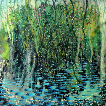 Painting titled "The jungle pond" by Pu Wei, Original Artwork, Ink