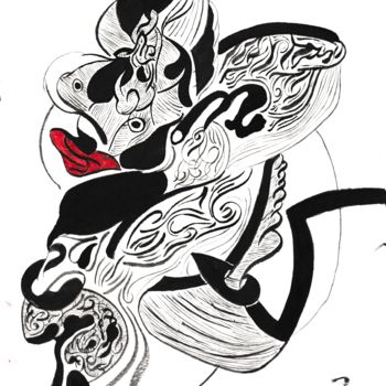 Σχέδιο με τίτλο "La chinoise" από Valentin Godeau, Αυθεντικά έργα τέχνης, Μελάνι