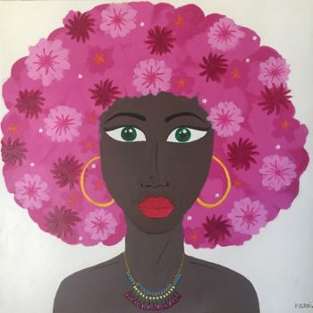 Malerei mit dem Titel "Flowerhair black la…" von P. Verdú, Original-Kunstwerk