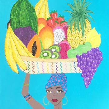 Peinture intitulée "African fruity lady…" par P. Verdú, Œuvre d'art originale
