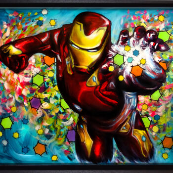 Painting titled "Iron Man Peinture s…" by Pvettese, Original Artwork, Acrylic Mounted on Wood Stretcher frame