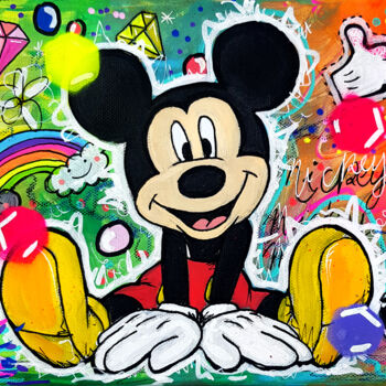 Painting titled "Peinture Mickey Mou…" by Pvettese, Original Artwork, Marker Mounted on Wood Stretcher frame