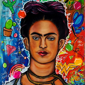 Painting titled "Tableau Frida Kahlo…" by Pvettese, Original Artwork, Acrylic Mounted on Wood Stretcher frame