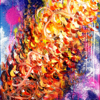 "Tableau Abstrait Pe…" başlıklı Tablo Pvettese tarafından, Orijinal sanat, Sprey boya Ahşap Sedye çerçevesi üzerine monte ed…
