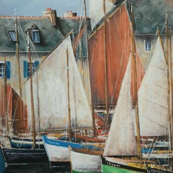 Peinture intitulée "Voiliers au port." par Philippe Vidal, Œuvre d'art originale, Pastel