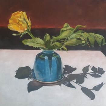 Painting titled "Желтая роза" by Victoria Poluektova, Original Artwork, Oil