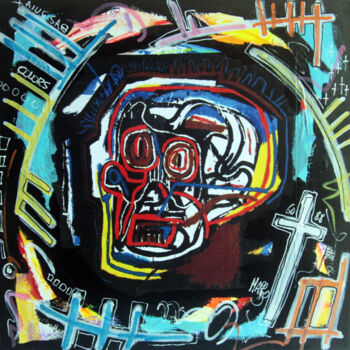 "PyB Skull colors ,…" başlıklı Tablo Pyb tarafından, Orijinal sanat, Kolaj Ahşap Sedye çerçevesi üzerine monte edilmiş