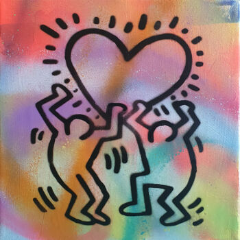 Painting titled "PyB Love Haring  20…" by Pyb, Original Artwork, Spray paint Mounted on Wood Stretcher frame