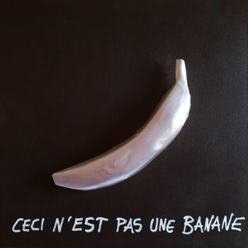Ζωγραφική με τίτλο "PyB   banane Magrit…" από Pyb, Αυθεντικά έργα τέχνης, Σπρέι βαφής Τοποθετήθηκε στο Ξύλινο φορείο σκελετό