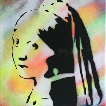 Painting titled "PyB Fille perle Ver…" by Pyb, Original Artwork, Spray paint Mounted on Wood Stretcher frame