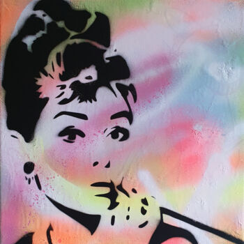 Painting titled "PyB Audrey Hepburn…" by Pyb, Original Artwork, Spray paint Mounted on Wood Stretcher frame