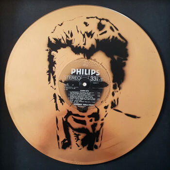 Painting titled "PyB JOHNNY HALLYDAY…" by Pyb, Original Artwork, Spray paint Mounted on Cardboard