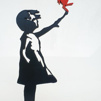 Sculpture titled "PYB Banksy girl FER…" by Pyb, Original Artwork, Resin