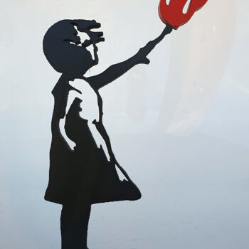 Sculpture intitulée "PYB Banksy girl Rol…" par Pyb, Œuvre d'art originale, Résine