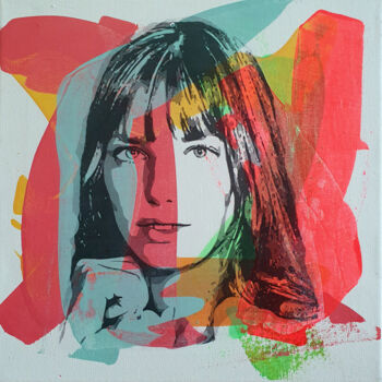 Malarstwo zatytułowany „PyB Jane Birkin , 2…” autorstwa Pyb, Oryginalna praca, Akryl Zamontowany na Drewniana rama noszy