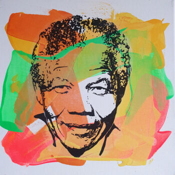 Schilderij getiteld "PyB Nelson Mandela…" door Pyb, Origineel Kunstwerk, Acryl Gemonteerd op Frame voor houten brancard