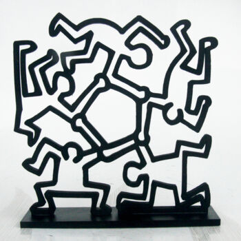 Sculpture intitulée "PyB La ronde Haring…" par Pyb, Œuvre d'art originale, Résine