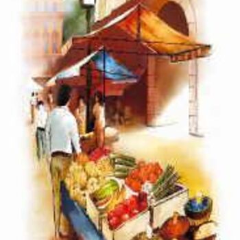 Painting titled "Le marché" by Ferrer / Py.R  /  Gef, Original Artwork, Oil