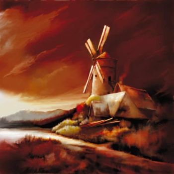 Peinture intitulée "Le moulin" par Ferrer / Py.R  /  Gef, Œuvre d'art originale, Autre