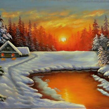 「Зимний вечер」というタイトルの絵画 Petr Goysanによって, オリジナルのアートワーク, オイル