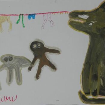 Peinture intitulée "When the dog barks,…" par Q.Mumu, Œuvre d'art originale
