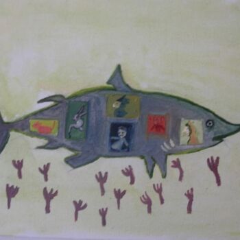 Painting titled "Le requin qui se pr…" by Q.Mumu, Original Artwork