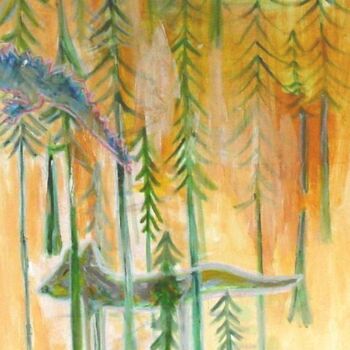 Peinture intitulée "Chien et crocodile…" par Q.Mumu, Œuvre d'art originale