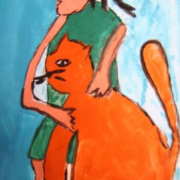 Painting titled "Le chat et le Romain" by Q.Mumu, Original Artwork