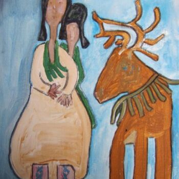 Malerei mit dem Titel "Lappish shyness" von Q.Mumu, Original-Kunstwerk