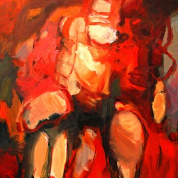 Painting titled "Love in Red" by Qais Al Sindy, Original Artwork, Oil