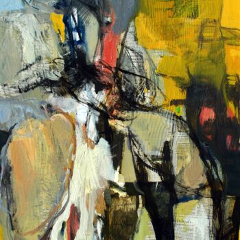 Painting titled "News in Yellow" by Qais Al Sindy, Original Artwork, Oil