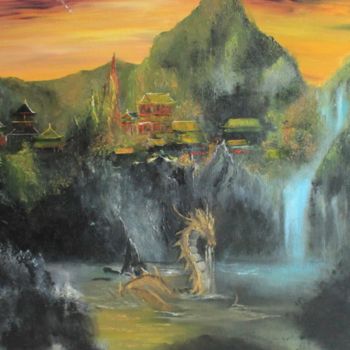 「Valley of the Golde…」というタイトルの絵画 Vera Derevyankoによって, オリジナルのアートワーク, オイル ウッドパネルにマウント