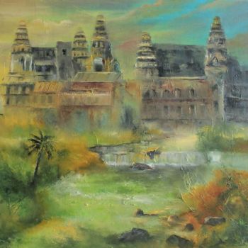 Painting titled "Abandoned Temple" by Vera Derevyanko, Original Artwork, Oil Mounted on Wood Panel