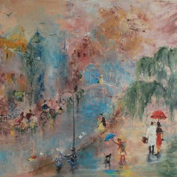 Картина под названием "Warm, summer rain" - Vera Derevyanko, Подлинное произведение искусства, Масло Установлен на Деревянна…