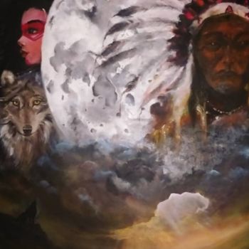 Painting titled "Howl" by Vera Derevyanko, Original Artwork, Oil Mounted on Wood Stretcher frame