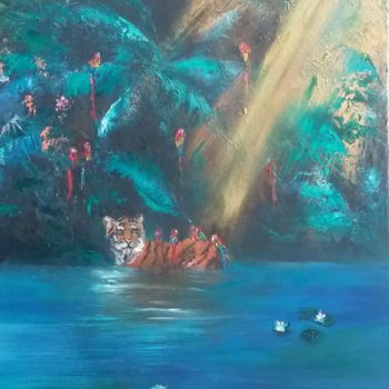 Painting titled "Tiger" by Vera Derevyanko, Original Artwork, Oil
