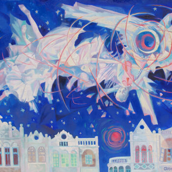 Malerei mit dem Titel "老街仲夏夜之梦110x80cm.201…" von Qi Biao Chen, Original-Kunstwerk