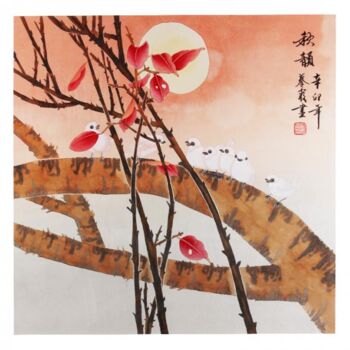Peinture intitulée "Autumn Night" par Qin, Œuvre d'art originale, Huile
