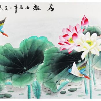 Peinture intitulée "Lotus Flower" par Qin, Œuvre d'art originale, Huile