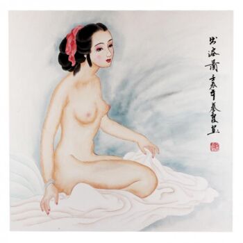 Pintura intitulada "Bathing" por Qin, Obras de arte originais, Óleo