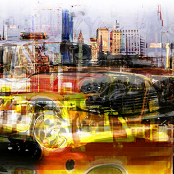 Digitale Kunst mit dem Titel "NYC Cab Vintage" von Qinart, Original-Kunstwerk, Digitale Malerei