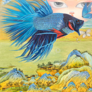 Schilderij getiteld "幻游千里江山" door Qinhu Sun, Origineel Kunstwerk, Digitaal Schilderwerk